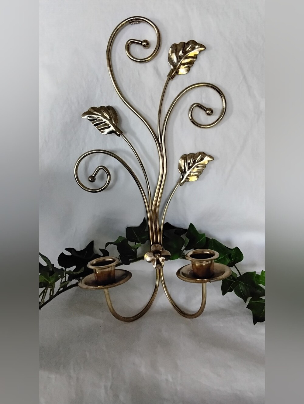 Vtg Homco Gold Tone Metal Double Arm Wall Sconce